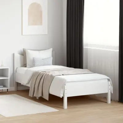 The Living Store Posteljni okvir brez vzmetnice bel 90x190 cm trdna borovina - Posteljni Okvir