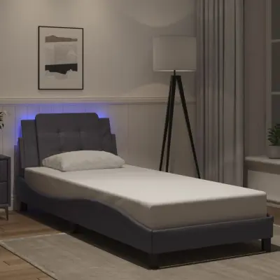 The Living Store Posteljni okvir z LED lučkami siv 90x190 cm umetno usnje - Posteljni Okvir