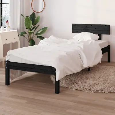 The Living Store Posteljni okvir črn iz trdnega lesa 75x190 cm - Posteljni Okvir