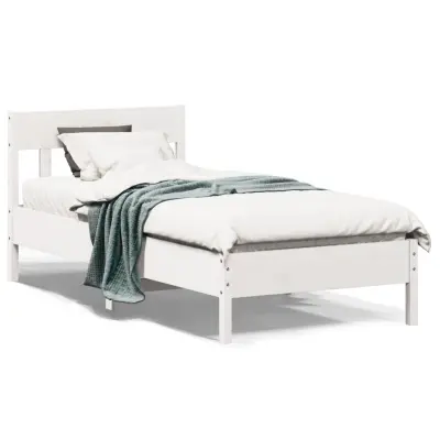 The Living Store Posteljni okvir brez vzmetnice bel 75x190 cm trdna borovina - Posteljni Okvir