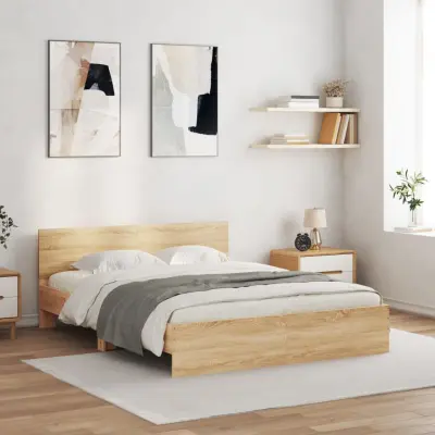 The Living Store Posteljni okvir z vzglavjem sonoma hrast 140x190 cm - Posteljni Okvir