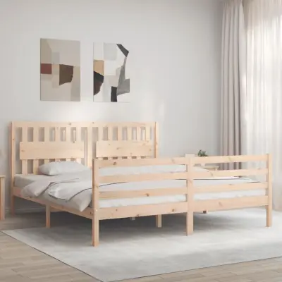 The Living Store Posteljni okvir z vzglavjem trden les - Posteljni Okvir