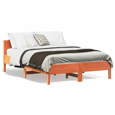 The Living Store Posteljni okvir brez vzmetnice voščeno rjav 140x190 cm borovina - Posteljni Okvir