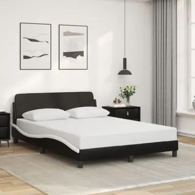 The Living Store Posteljni okvir z vzglavjem črn in bel 120x200 cm umetno usnje - Posteljni Okvir