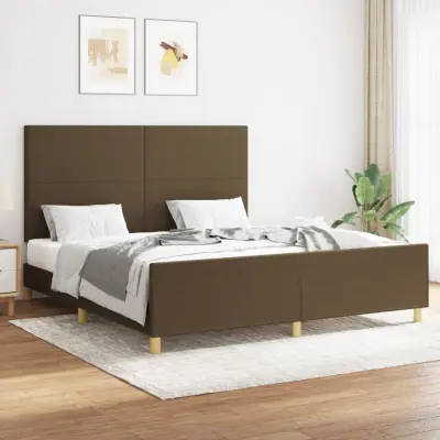 The Living Store Posteljni okvir z vzglavjem temno rjav 140x200 cm blago - Posteljni Okvir Z Vzglavjem
