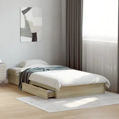 The Living Store Posteljni okvir s predali sonoma hrast 75x190 cm inženirski les - Posteljni Okvir