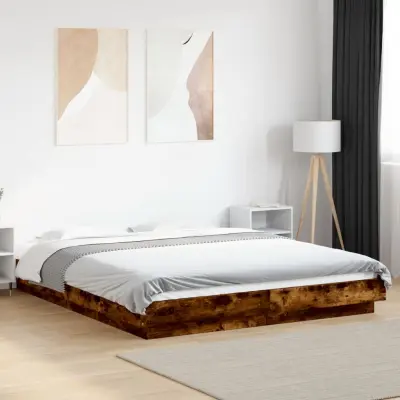 The Living Store Posteljni okvir z LED lučkami dim. hrast 150x200 cm inž. les - Posteljni Okvir