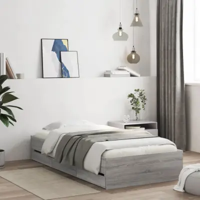 The Living Store Posteljni okvir s predali siva sonoma 75x190 cm inženirski les - Posteljni Okvir