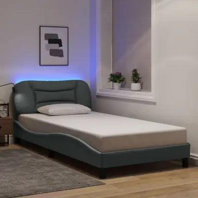The Living Store Posteljni okvir z LED lučkami svetlo siv 100x200 cm tkanina - Posteljni Okvir
