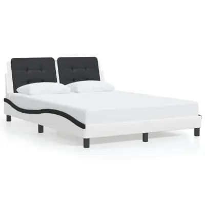 The Living Store Posteljni okvir z LED lučkami belo črn 140x190 cm umetno usnje - Posteljni Okvir