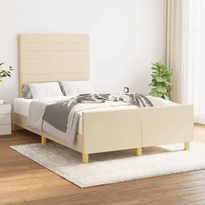 The Living Store Posteljni okvir z vzglavjem krem 120x190 cm tkanina - Posteljni Okvir Z Vzglavjem