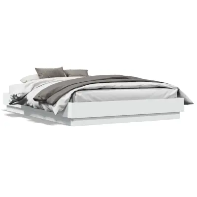 The Living Store Posteljni okvir z LED diodami bel 135x190 cm - Posteljni Okvir