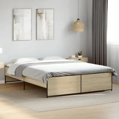 The Living Store Posteljni okvir sonoma hrast 150x200 cm inž. les in kovina - Posteljni Okvir