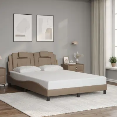 The Living Store Posteljni okvir z vzglavjem kapučino 140x190 cm umetno usnje - Posteljni Okvir