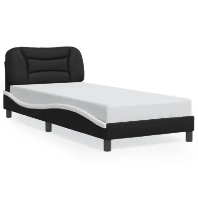 The Living Store Posteljni okvir z LED lučkami črn in bel 80x200 cm umetno usnje - Posteljni Okvir