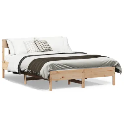 The Living Store Posteljni okvir brez vzmetnice 135x190 cm trdna borovina - Posteljni Okvir