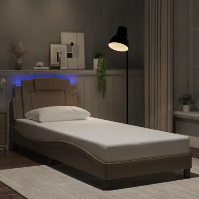 The Living Store Posteljni okvir z LED lučkami kapučino 90x200 cm umetno usnje - Posteljni Okvir
