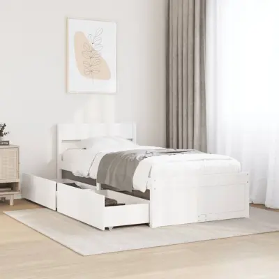 The Living Store Posteljni okvir brez vzmetnice bel 75x190 cm trdna borovina - Posteljni Okvir