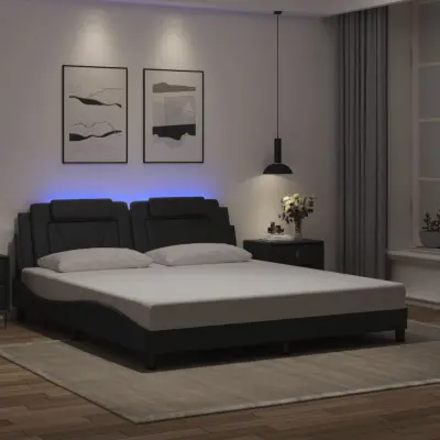 The Living Store Posteljni okvir z LED lučkami črn 180x200 cm umetno usnje - Posteljni Okvir
