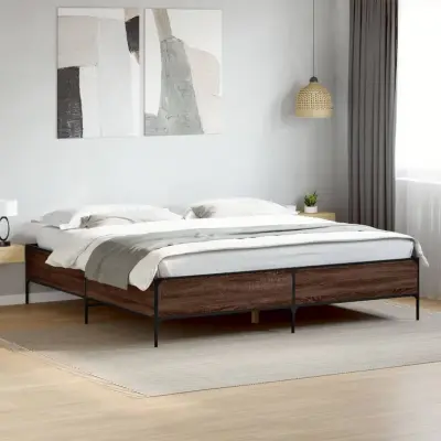 The Living Store Posteljni okvir rjav hrast 180x200 cm inženirski les in kovina - Posteljni Okvir