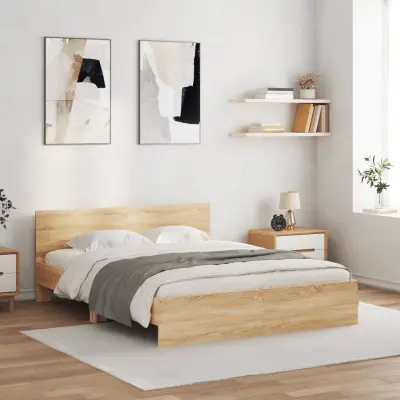 The Living Store Posteljni okvir z vzglavjem sonoma hrast 150x200 cm - Posteljni Okvir