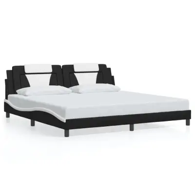 The Living Store Posteljni okvir z vzglavjem črn in bel 200x200 cm umetno usnje - Posteljni Okvir