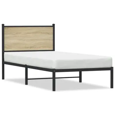 The Living Store Kovinski posteljni okvir z vzglavjem sonoma hrast 75x190 cm - Posteljni Okvir