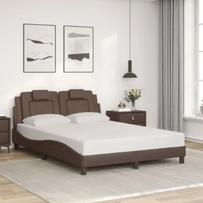 The Living Store Posteljni okvir z vzglavjem rjava 120x200 cm umetno usnje - Posteljni Okvir
