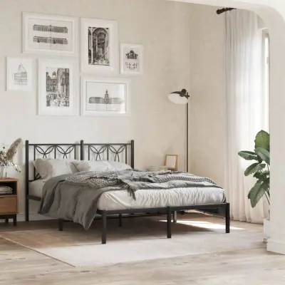 The Living Store Kovinski posteljni okvir z vzglavjem črn 140x190 cm - Posteljni Okvir
