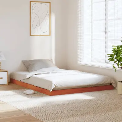 The Living Store Posteljni okvir voščeno rjav 140x190 cm trdna borovina - Posteljni Okvir