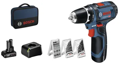 Bosch Professional GSR 12V-15 0615990G6L akumulatorski vrtalni vijačnik 12 V 2 Ah, 4 Ah Li-Ion vklj. 2 akumulatorja, vklj. polnilnik, vklj. oprema, vk