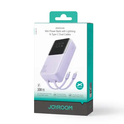 Mini power bank 20000mAh z vgrajenimi kabli JR-PBC07 30W svetlo vijoličen