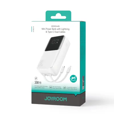 Mini power bank 20000mAh z vgrajenimi kabli JR-PBC07 30W bela