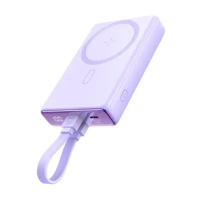 Magnetni powerbank 10000mAh 20W s stojalom + Lightning kabel - USB-C vijoličen
