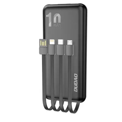 Powerbank K6Pro 10000mAh univerzalni z USB-C microUSB Lightning kablom, črn