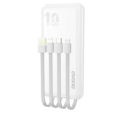 Powerbank K6Pro 10000mAh univerzalni z USB-C microUSB Lightning kablom, bel