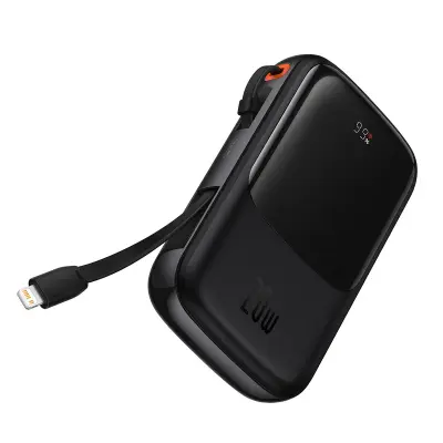 Powerbank 10000mAh USB USB-C iPhone Lightning + USB-C kabel - črn
