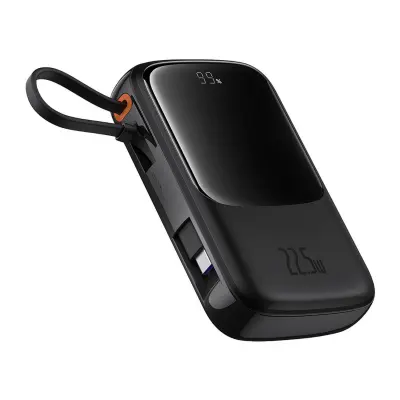 Qpow Pro+ 10000mAh powerbank z USB-C kablom in zaslonom - črn