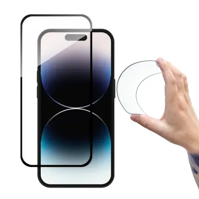 Fleksibilno kaljeno steklo za zaslon iPhone 14 Pro Max s črnim okvirjem Flexi Nano Glass