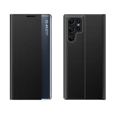 Nov ovitek Sleep View Case za Samsung S24 Ultra z magnetnim zavihkom, črn