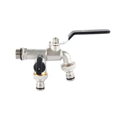 Zunanja pipa dvojni izhod, 1/2-palčni moški dovod, dvojni 3/4-palčni izhod Black