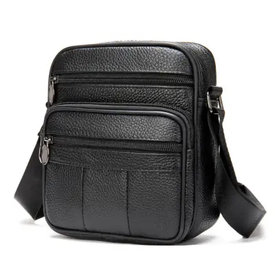 Torba za čez ramo iz pravega usnja Black
