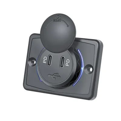 Black Shell Dual PD Flat Square Charger Black+Blue