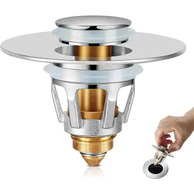 Zamašek za kopalniški umivalnik, Pop Up zamašek za odtok, Cedilo za odtok 2 kosa Silver