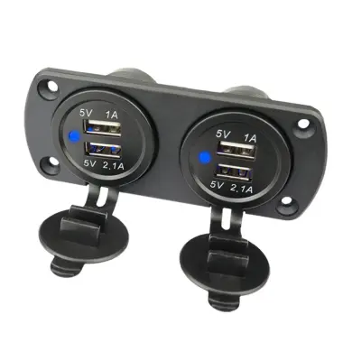 Dvojni avtomobilski polnilnik USB z modro svetlobo (plošča z 2 vtičnicama)