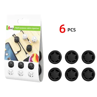 Silikonski organizator za kable z lepljivo podlago (paket 6 kosov) Black