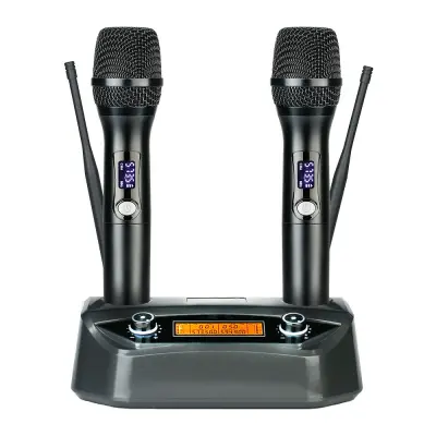 Dvojni profesionalni brezžični mikrofon s fiksnim sprejemnikom Black