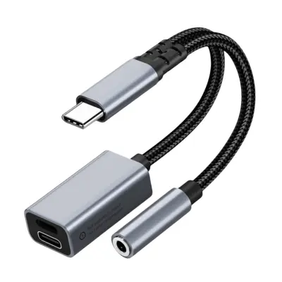 Adapter 2-v-1 USB-C na 3,5 mm priključek za slušalke s polnjenjem Grey