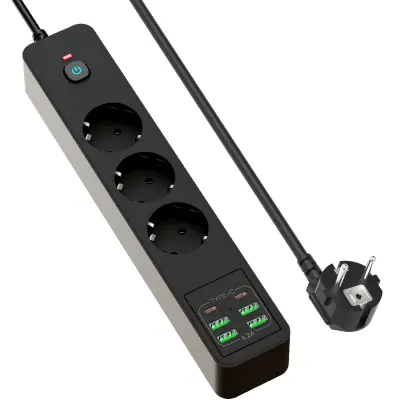 BKL-03 EU Power Strip s 6 USB vhodi Black
