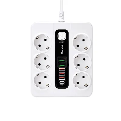 EU Type-C 6-smerni razdelilnik s 5 vrati USB White